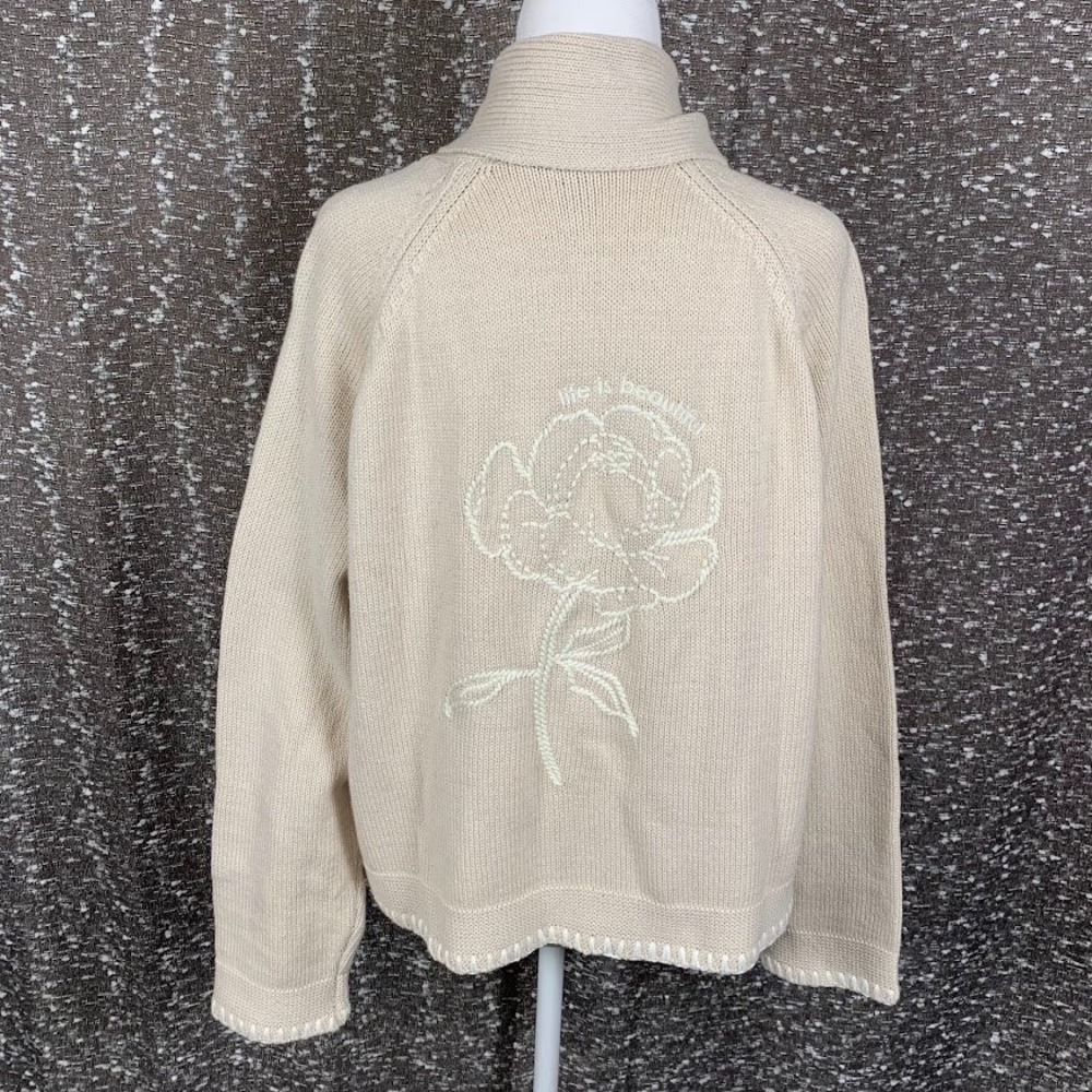 Peace Love World Embroidered Floral Cardigan Sweater Boho Cottage Women's Small